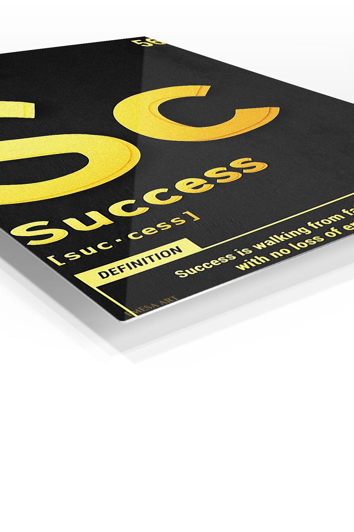 Success Definition Typography premium metal wall art – angled view