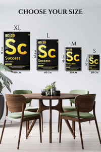 EMESA metal wall art size comparison guide for Success Definition Typography