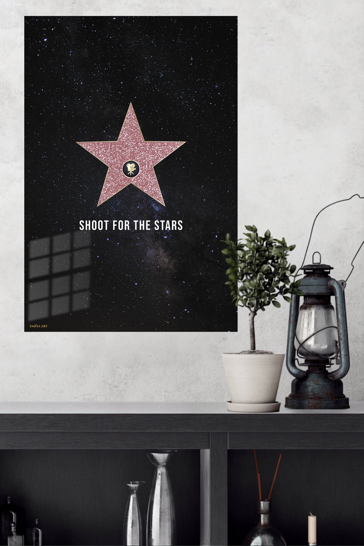 Shoot for the Stars metal wall art displayed in a modern interior