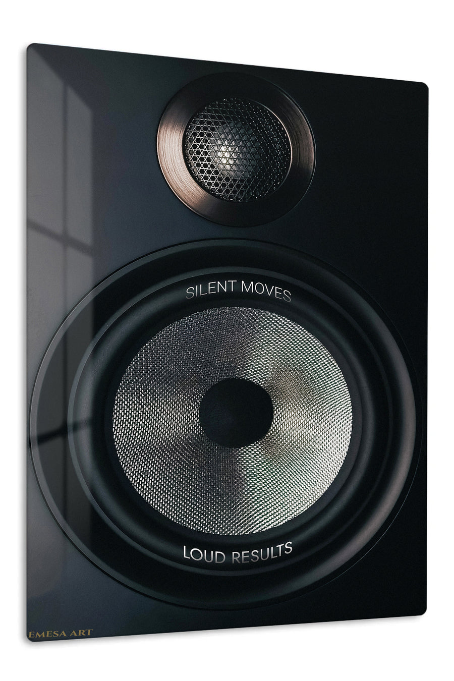 Silent Moves Loud Results Speaker premium metal wall art – front view