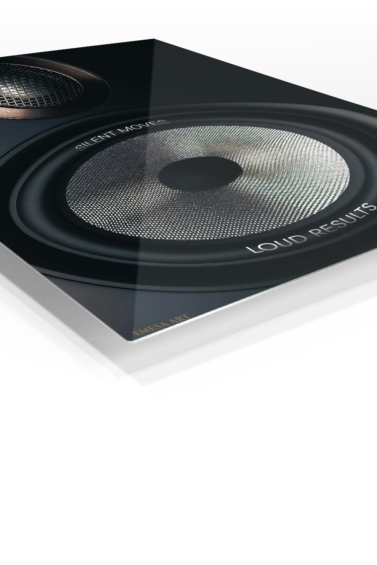 Silent Moves Loud Results Speaker premium metal wall art – angled view