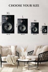 EMESA metal wall art size comparison guide for Silent Moves Loud Results Speaker