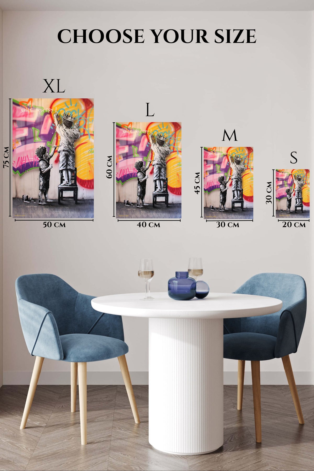 EMESA metal wall art size comparison guide for Crown of Imagination