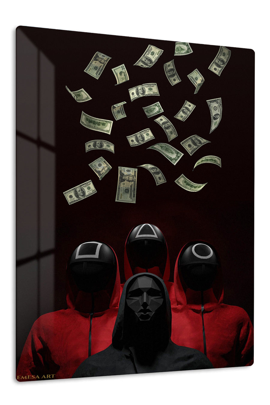 Rain of Banknotes premium metal wall art – front view