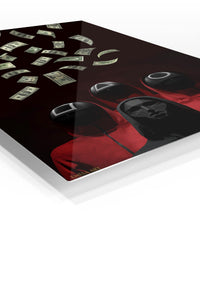 Rain of Banknotes premium metal wall art – angled view