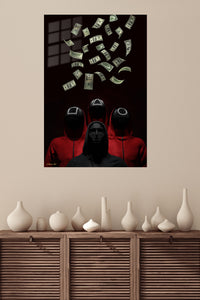 Rain of Banknotes metal wall art displayed in a modern interior