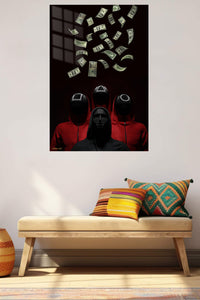 Rain of Banknotes metal wall art displayed in a contemporary living space