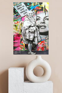 Where There Is Love Street Art Collage metal wall art displayed in a modern interior