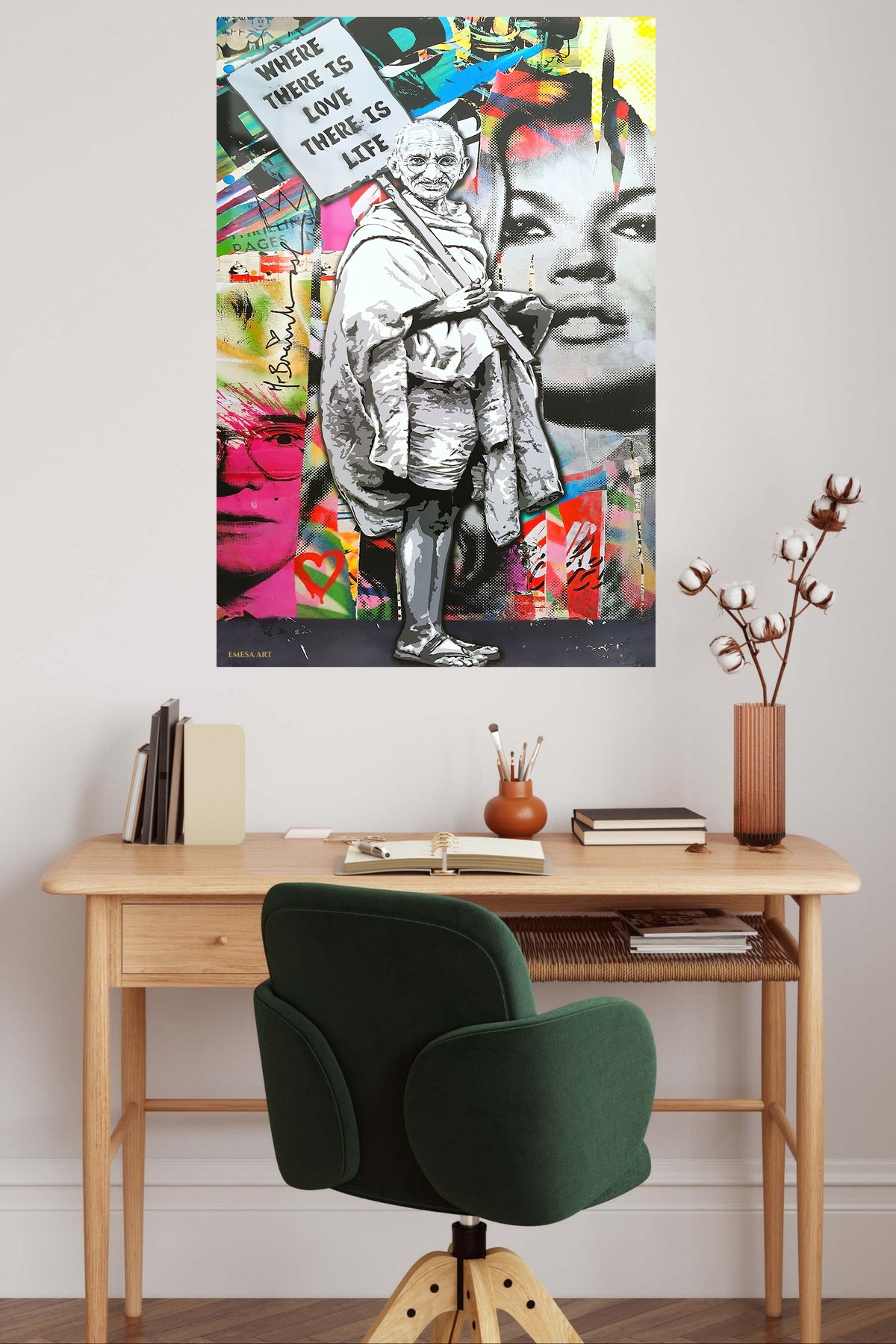Where There Is Love Street Art Collage metal wall art displayed in a contemporary living space