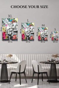 EMESA metal wall art size comparison guide for Where There Is Love Street Art Collage