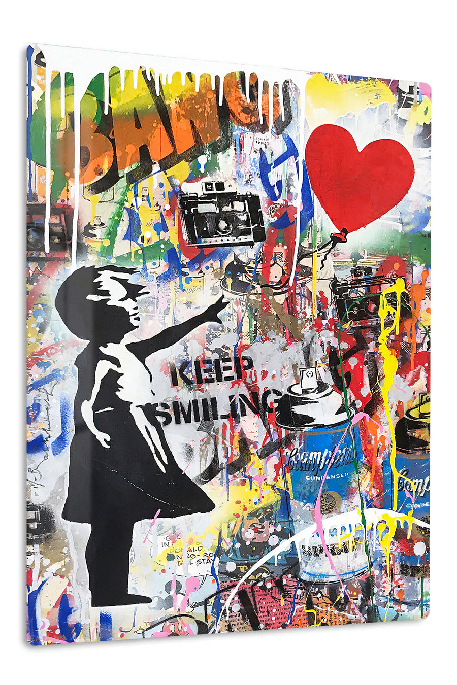 Keep Smiling Street Art Collage premium metal wall art – front view
