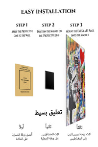 Magnetic mounting installation guide for Keep Smiling Street Art Collage metal wall art
