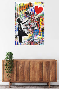 Keep Smiling Street Art Collage metal wall art displayed in a contemporary living space
