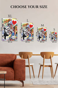EMESA metal wall art size comparison guide for Keep Smiling Street Art Collage
