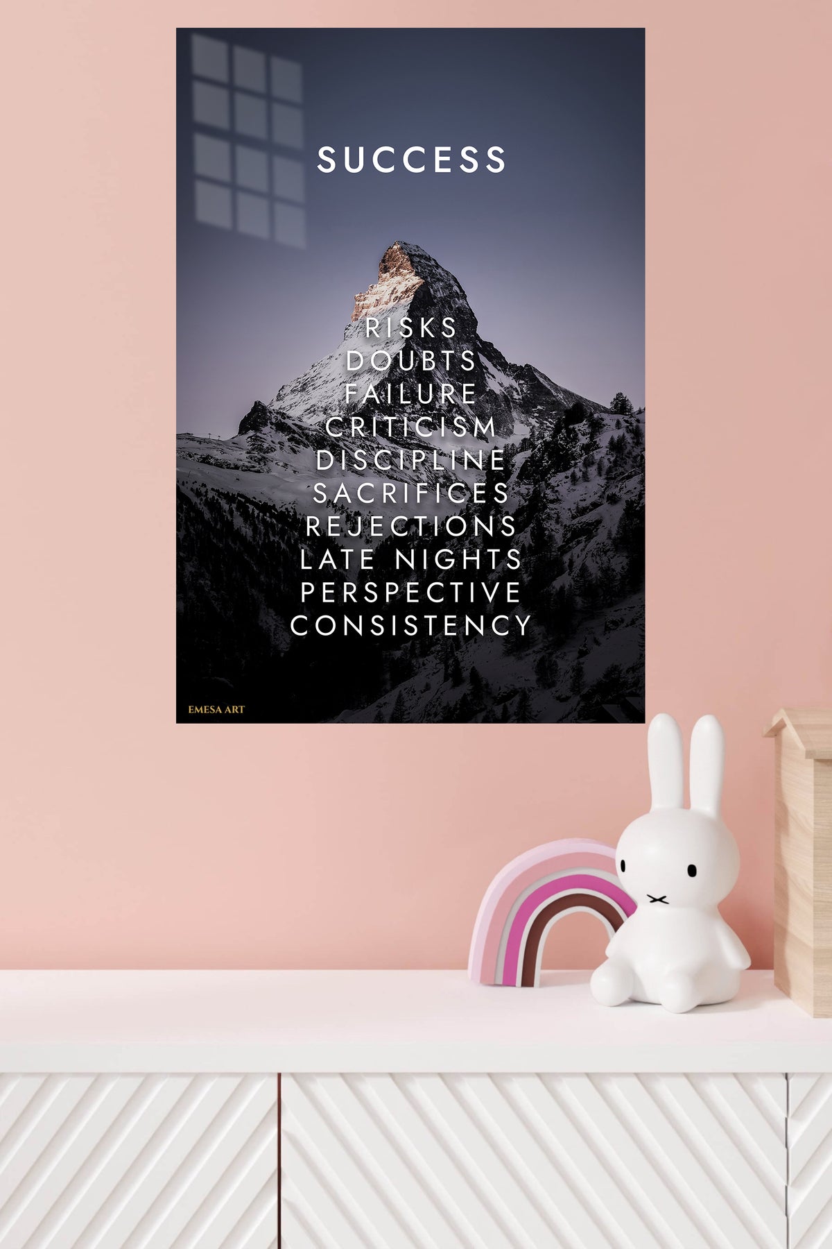 Success Through the Climb metal wall art displayed in a modern interior
