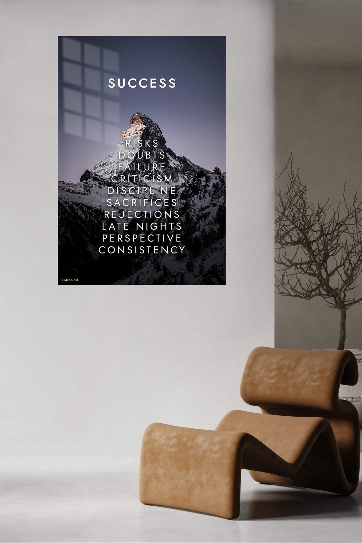 Success Through the Climb metal wall art displayed in a contemporary living space