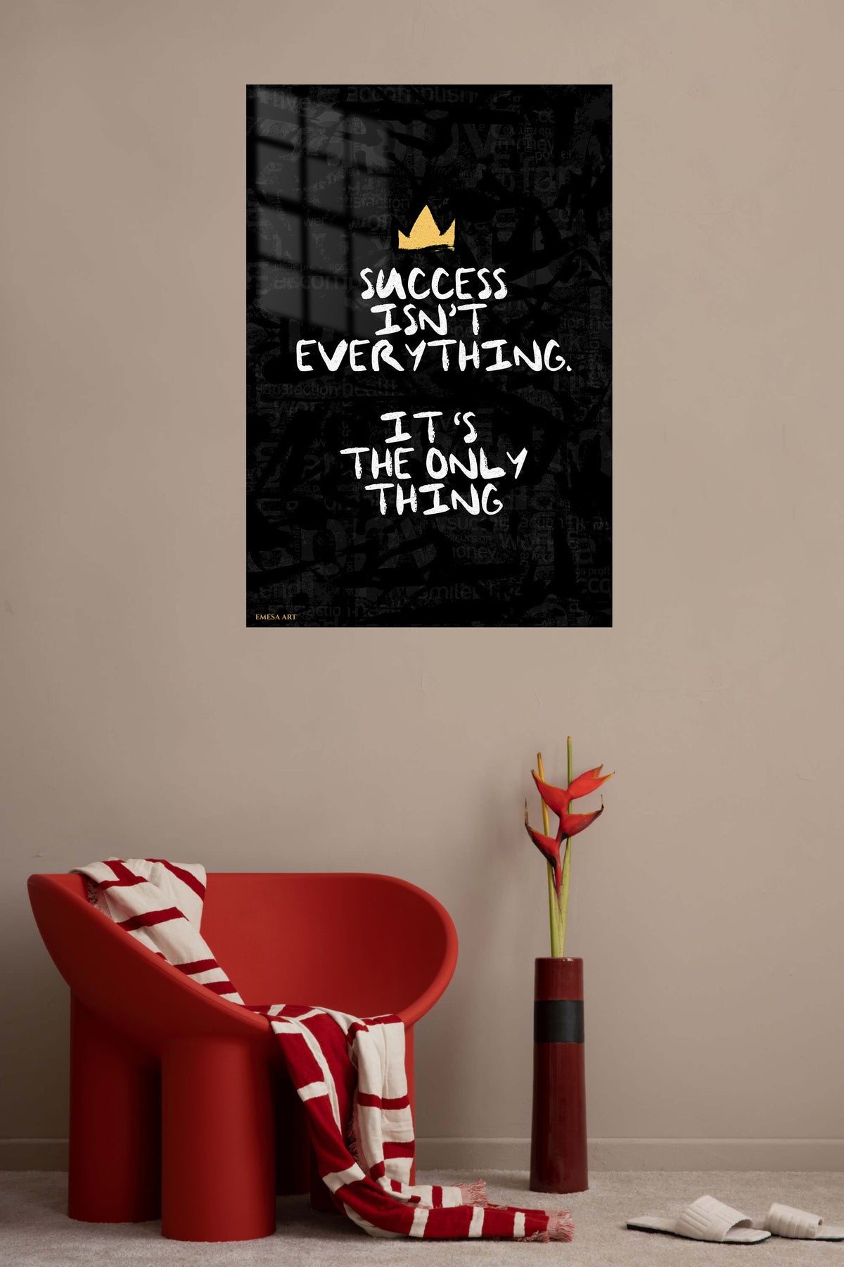 Success Is the Only Thing metal wall art displayed in a contemporary living space