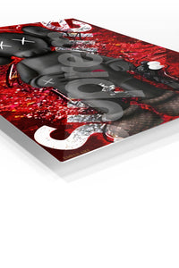 Red Riot X-Eyed Figure premium metal wall art – angled view