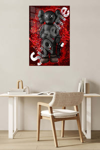 Red Riot X-Eyed Figure metal wall art displayed in a contemporary living space