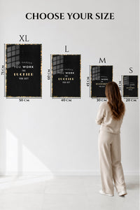 EMESA metal wall art size comparison guide for The Harder You Work Typography