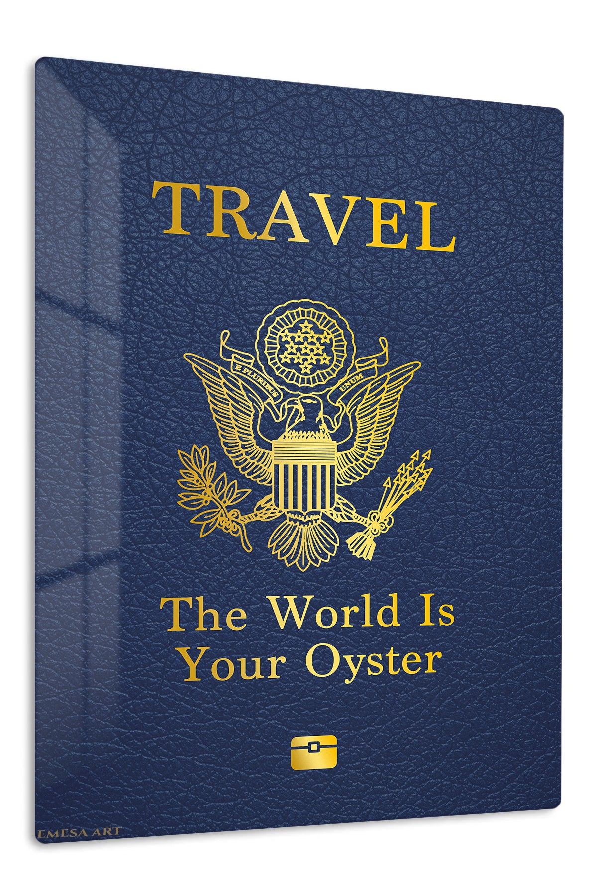 Travel the World Oyster Quote premium metal wall art – front view