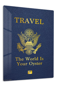 Travel the World Oyster Quote premium metal wall art – front view