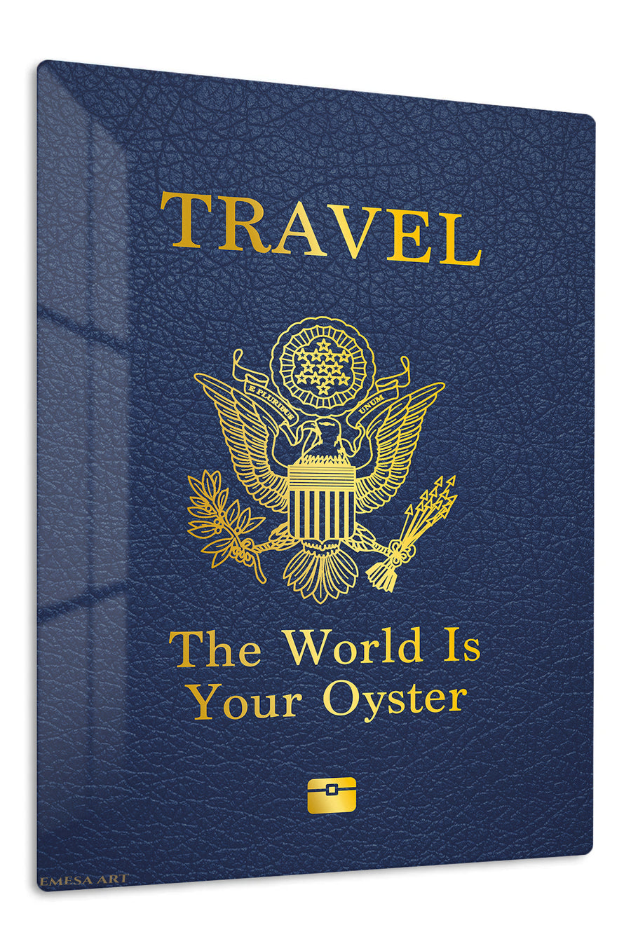 Travel the World Oyster Quote premium metal wall art – front view