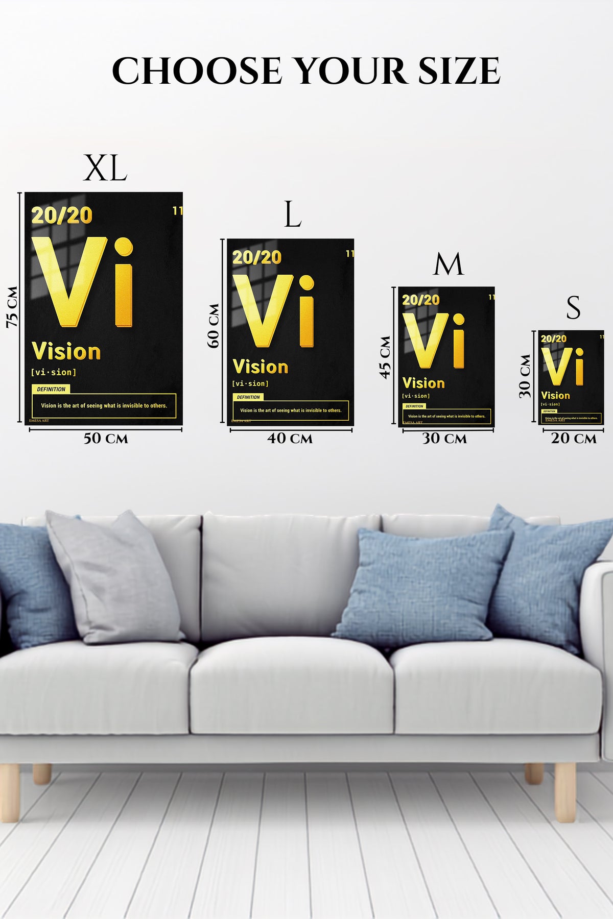 EMESA metal wall art size comparison guide for Golden Vision Definition