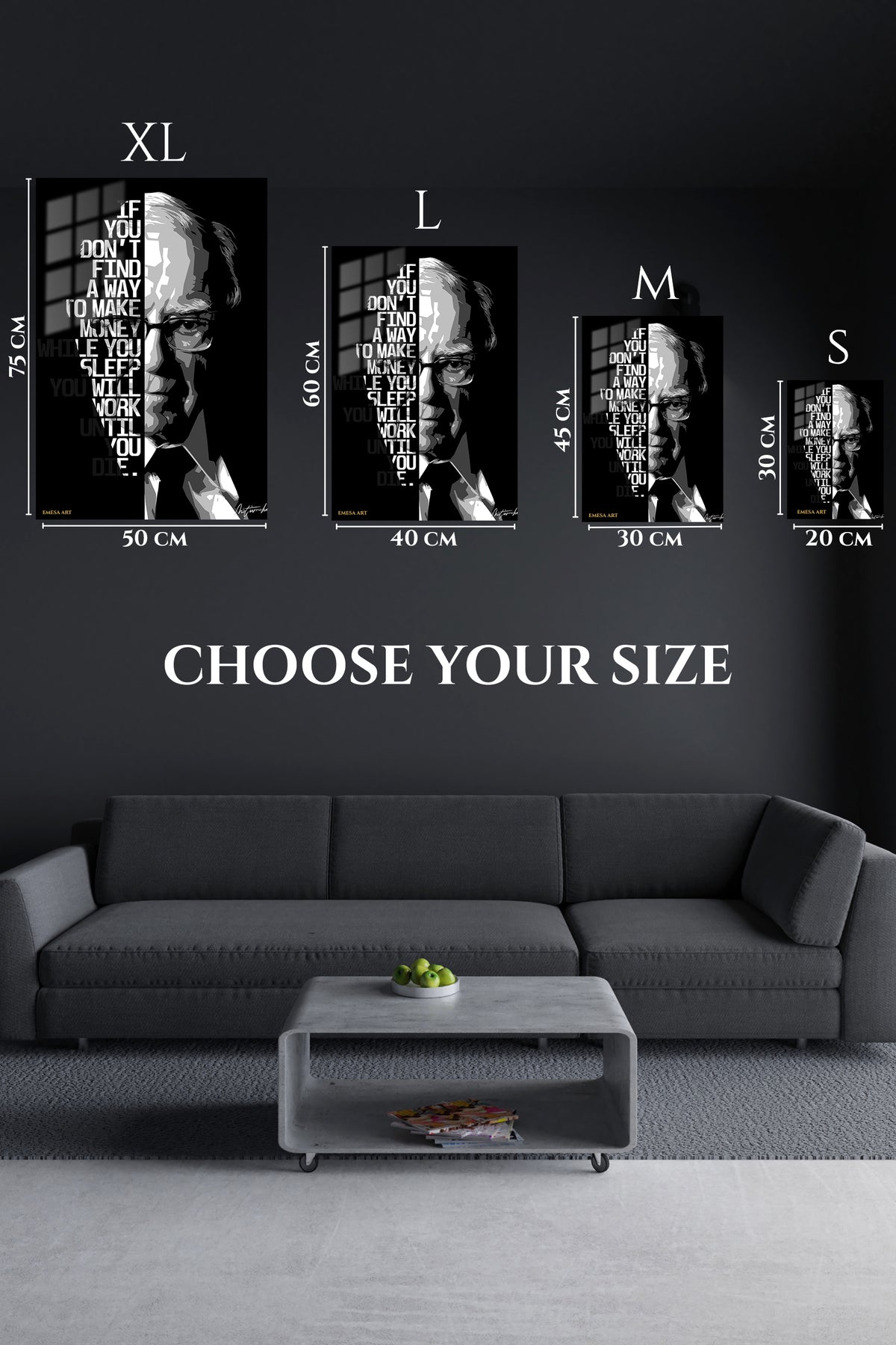 EMESA metal wall art size comparison guide for Find a Way Motivational Portrait