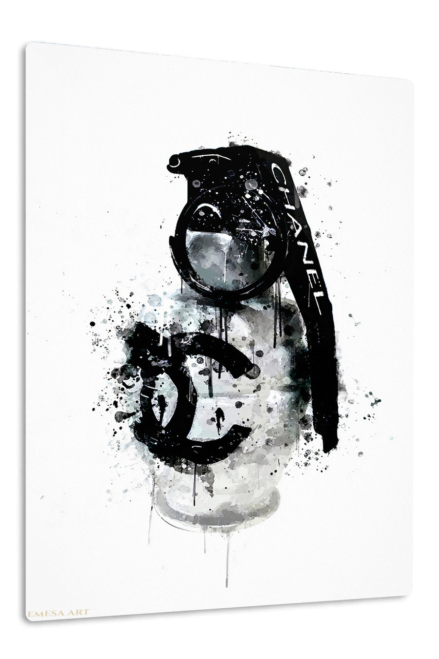 Monochrome Camera Ink Splash premium metal wall art – front view