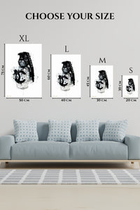 EMESA metal wall art size comparison guide for Monochrome Camera Ink Splash