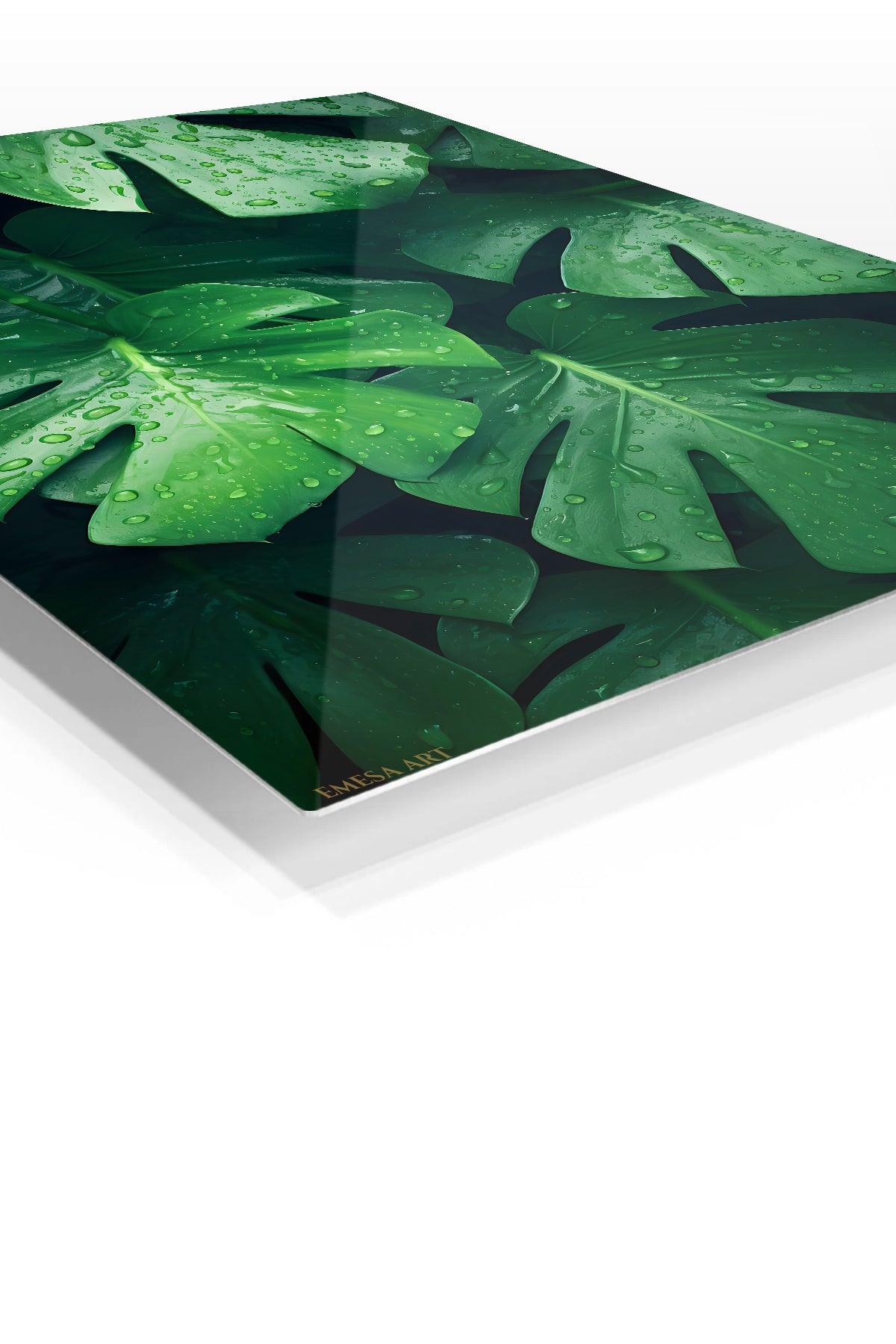 Dew-Kissed Monstera Canopy premium metal wall art – angled view