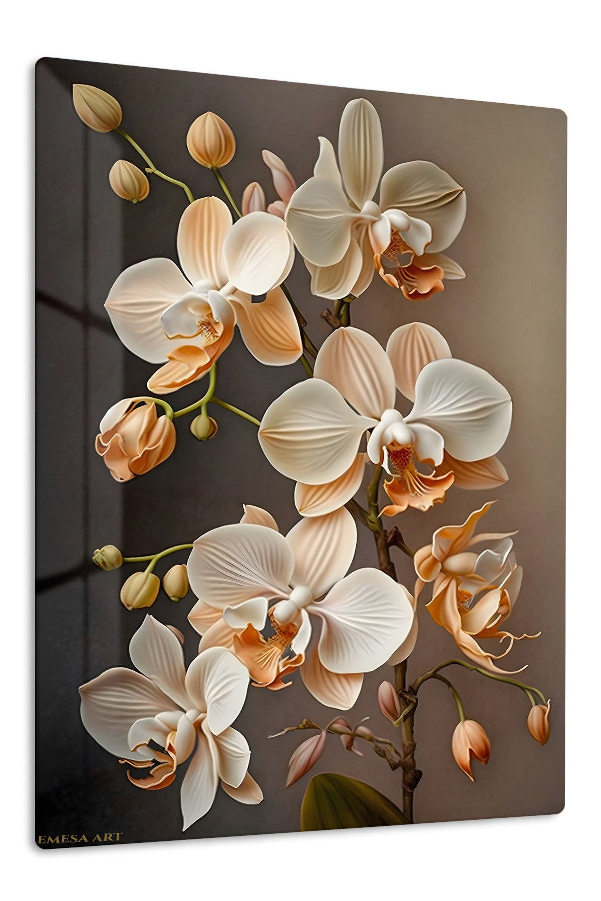 Ivory Orchid Cascade premium metal wall art – front view