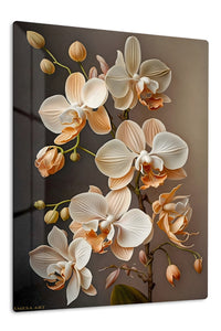 Ivory Orchid Cascade premium metal wall art – front view