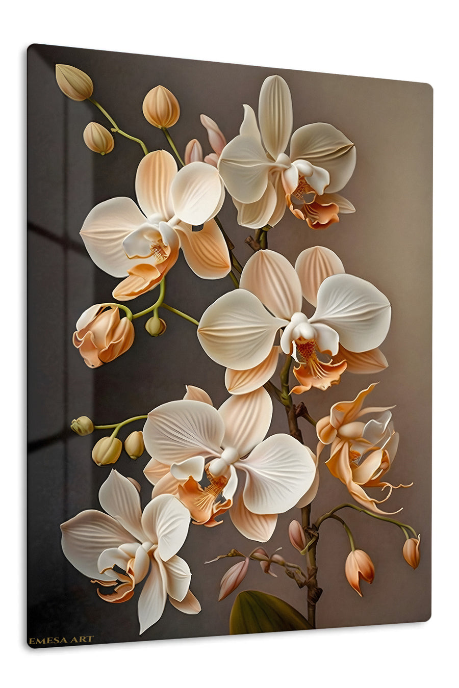 Ivory Orchid Cascade premium metal wall art – front view