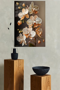 Ivory Orchid Cascade metal wall art displayed in a modern interior