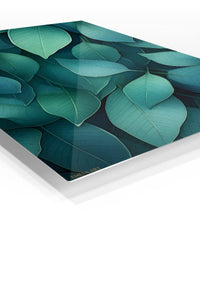 Teal Leaf Canopy premium metal wall art – angled view