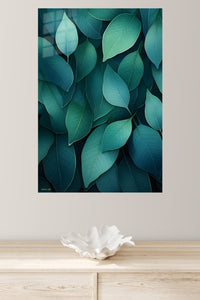 Teal Leaf Canopy metal wall art displayed in a modern interior