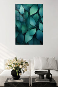 Teal Leaf Canopy metal wall art displayed in a contemporary living space