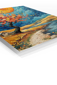 Golden Rose Tree by the River premium metal wall art – angled view
