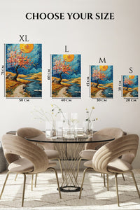 EMESA metal wall art size comparison guide for Golden Rose Tree by the River