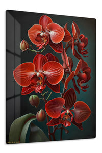 Crimson Orchid Cascade premium metal wall art – front view