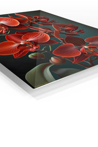 Crimson Orchid Cascade premium metal wall art – angled view