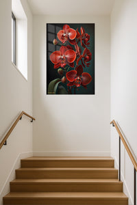 Crimson Orchid Cascade metal wall art displayed in a contemporary living space