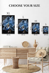 EMESA metal wall art size comparison guide for Midnight Blue Orchid Bloom