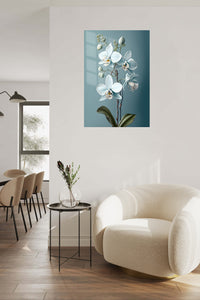 White Orchid Reverie metal wall art displayed in a contemporary living space