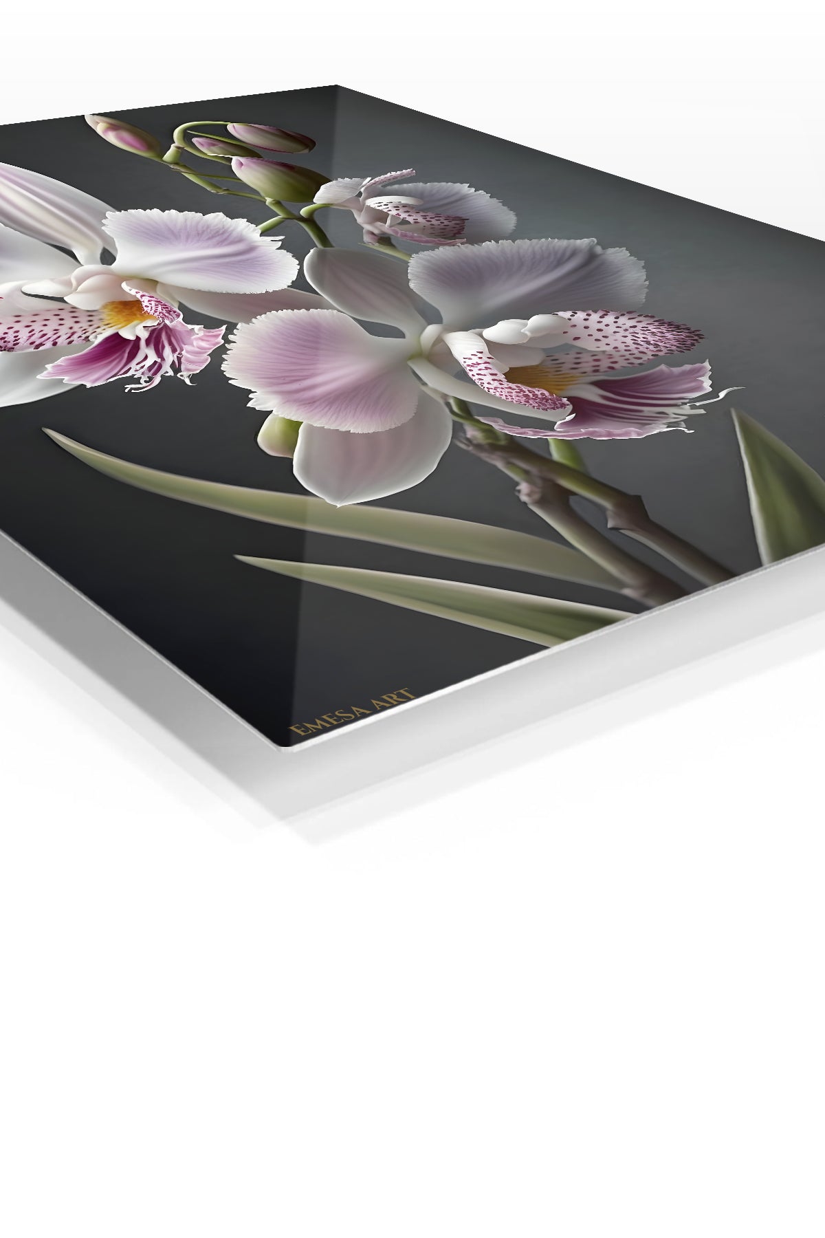 Lilac Orchid Elegance premium metal wall art – angled view