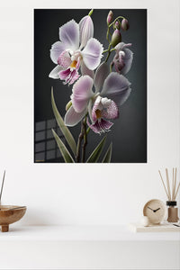 Lilac Orchid Elegance metal wall art displayed in a modern interior