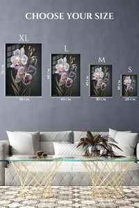 EMESA metal wall art size comparison guide for Lilac Orchid Elegance
