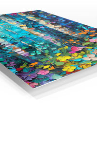 Vivid Birch Garden premium metal wall art – angled view